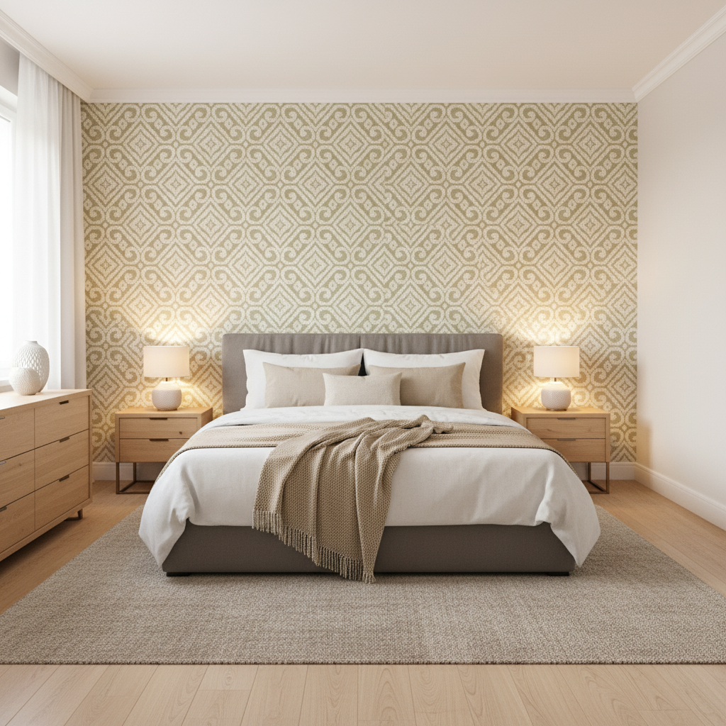 Prado Weave Moss — Bedroom Room Setting