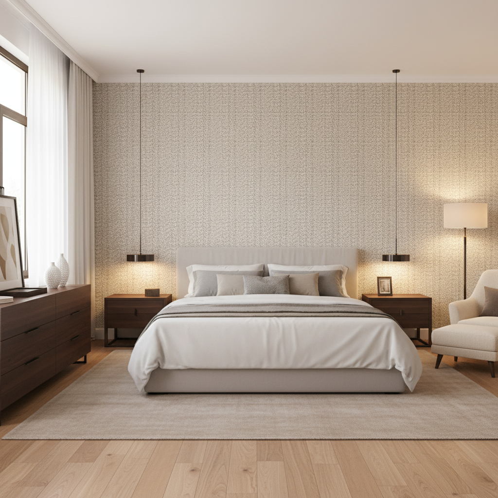 Alfaro Weave Denim — Bedroom Room Setting