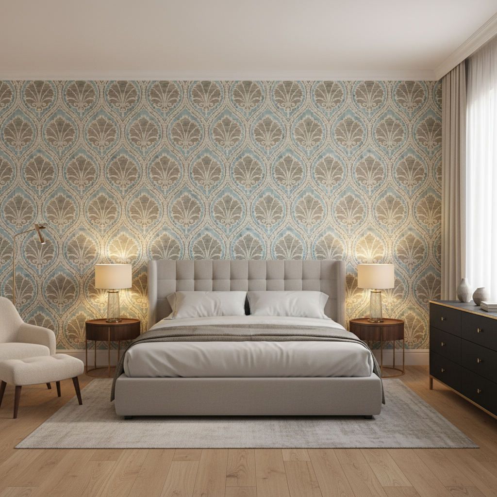 Seville Weave Sky/Aqua — Bedroom Room Setting