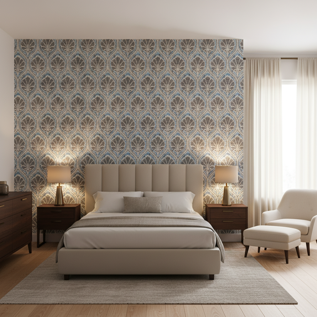 Seville Weave Navy/Marine — Bedroom Room Setting