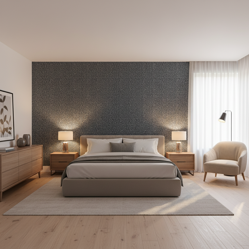 Leon Weave Navy — Bedroom Room Setting