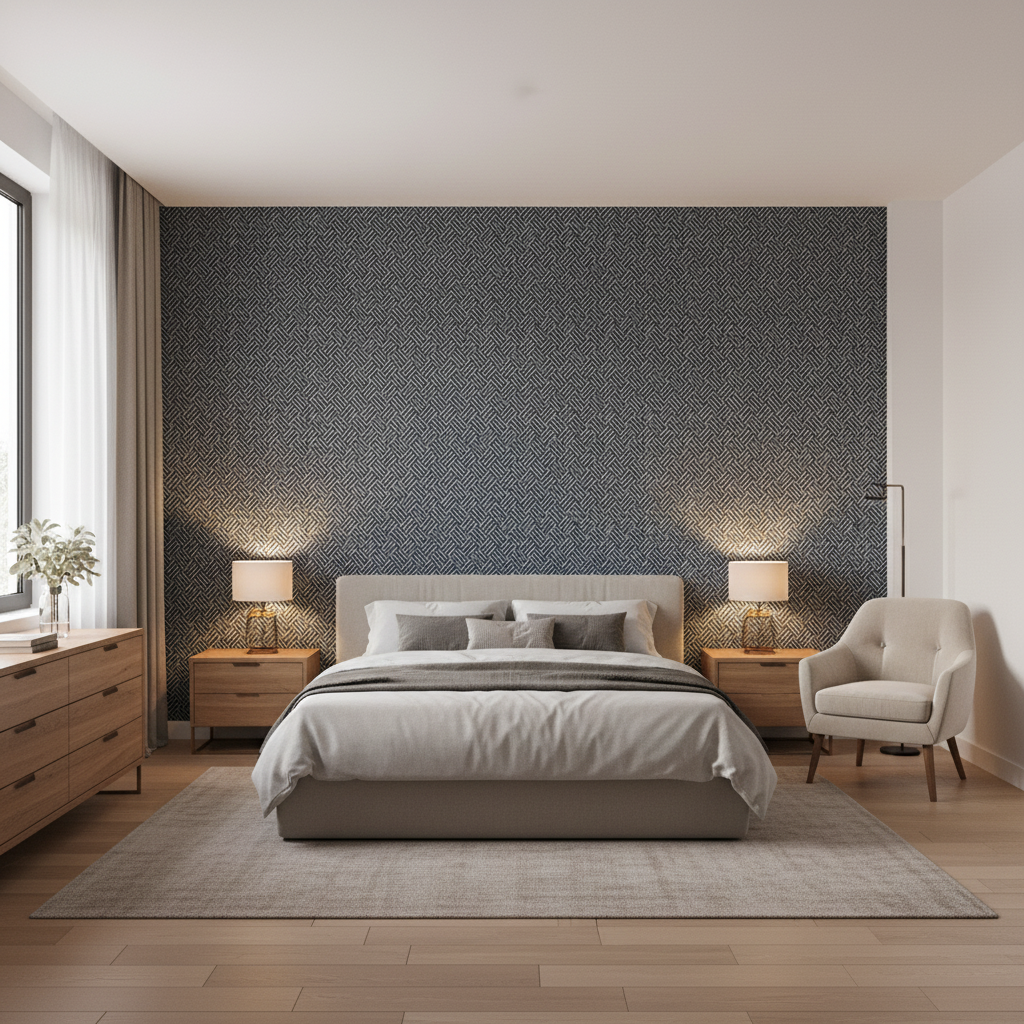 Leon Weave Navy — Bedroom Room Setting