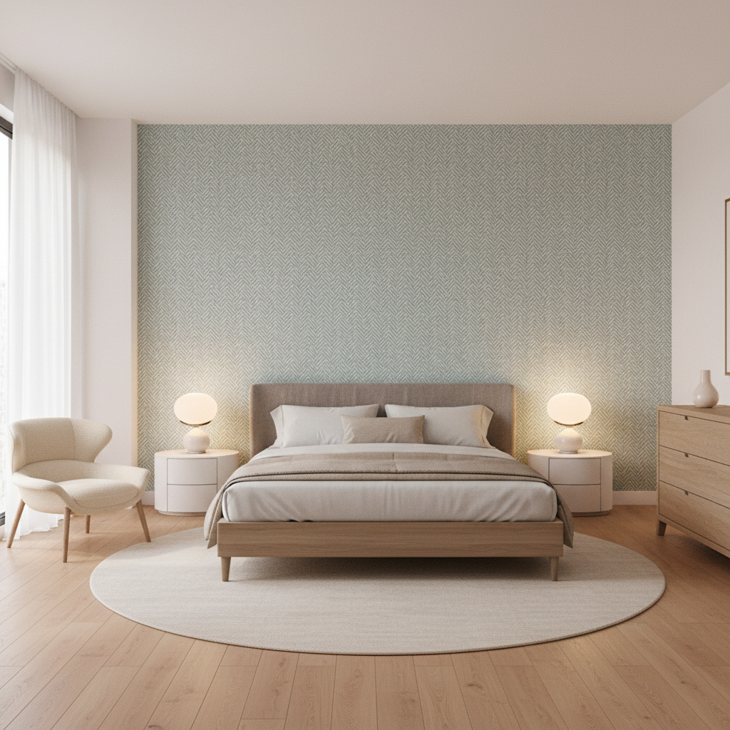 Leon Weave Aqua — Bedroom Room Setting