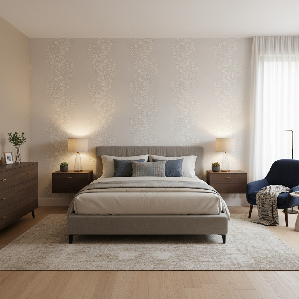 Valencia Sheer Ivory — Bedroom Room Setting