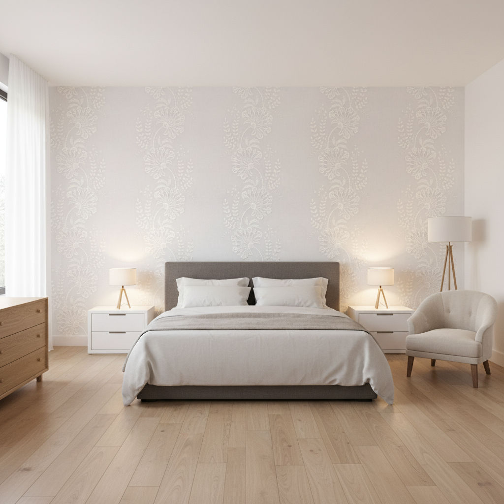 Valencia Sheer Ivory — Bedroom Room Setting