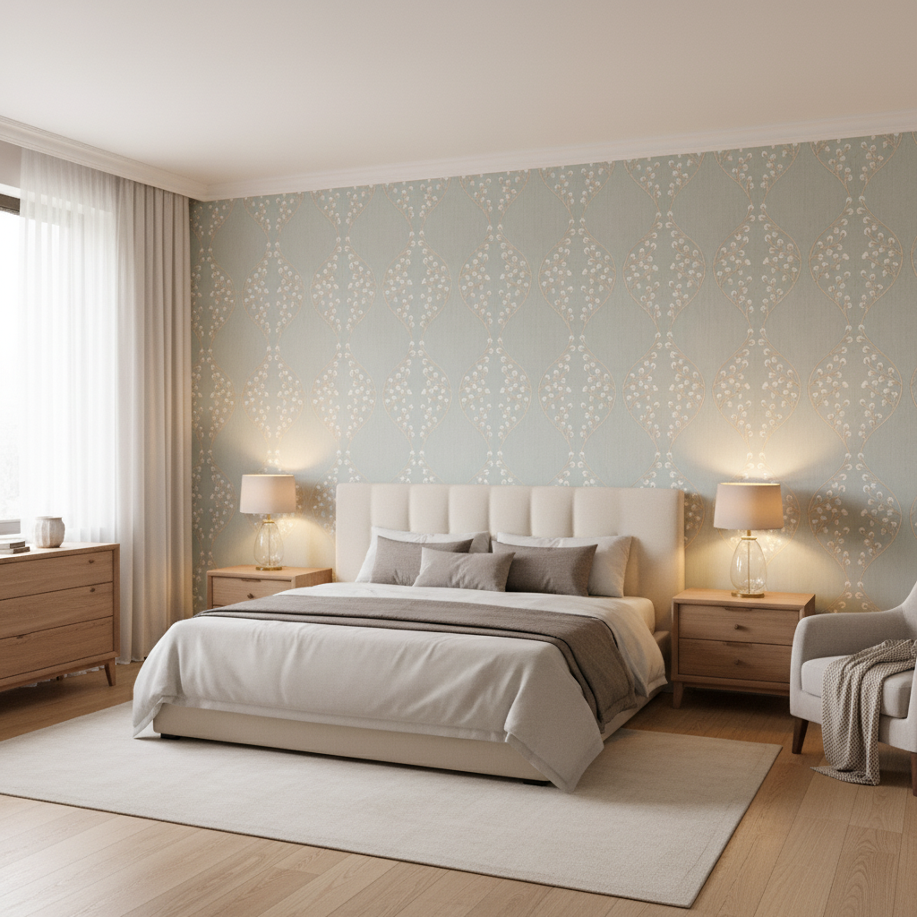 Lillie Embroidery pale green — Bedroom Room Setting