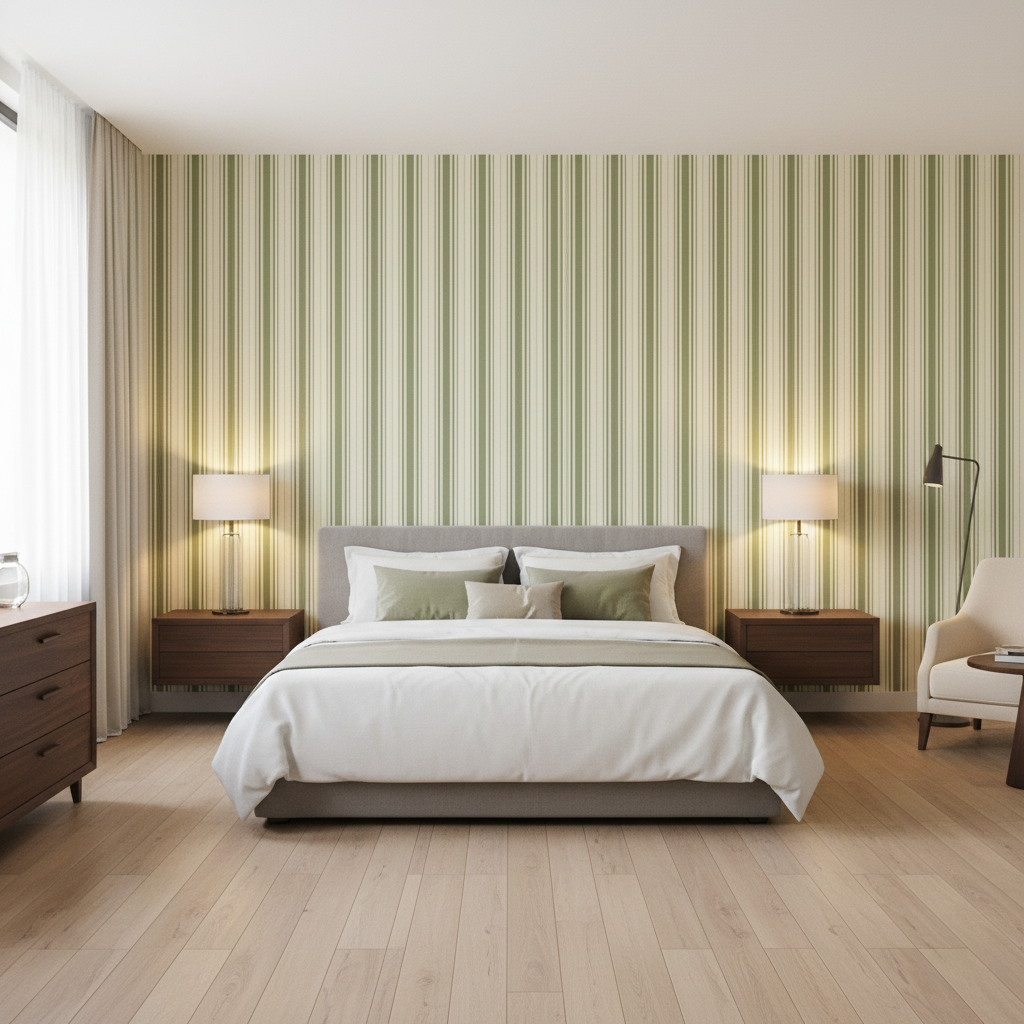 Baldwin Stripe Fern — Bedroom Room Setting