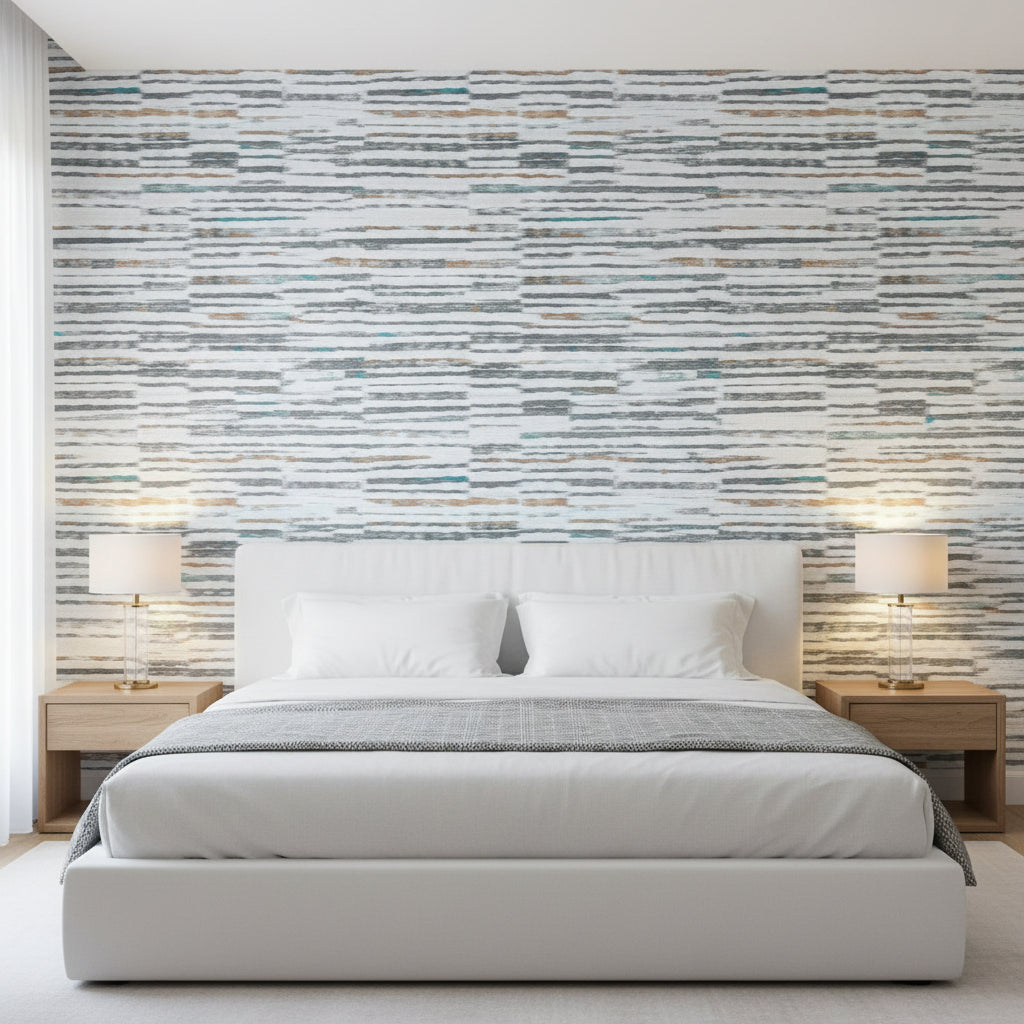 Marazzi Oxide Wallcovering - Bedroom Setting 5ft view | Black Edition
