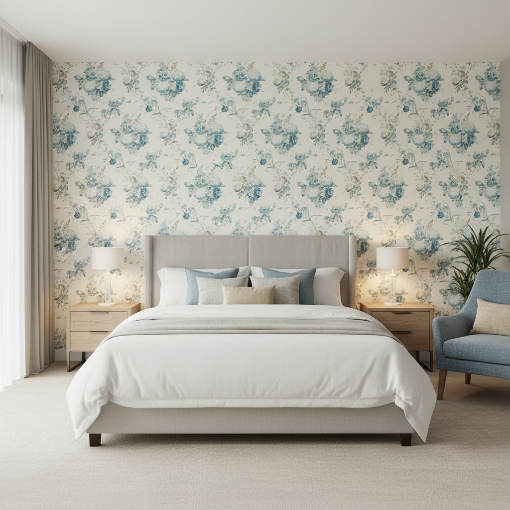 Adelyn Handblock - Blue Blue By Lee Jofa | Lj Showroom Only 2018 | Botanical & Floral Multipurpose Print - Bedroom Room Setting
