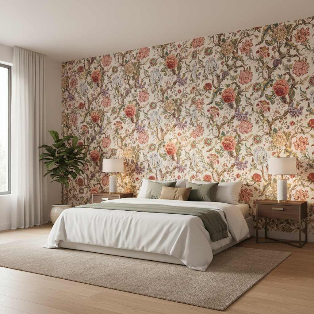 Adlington - Berry Multi By Lee Jofa | Manor House |Botanical & Floral Jacobeans Multipurpose Print - Bedroom Room Setting