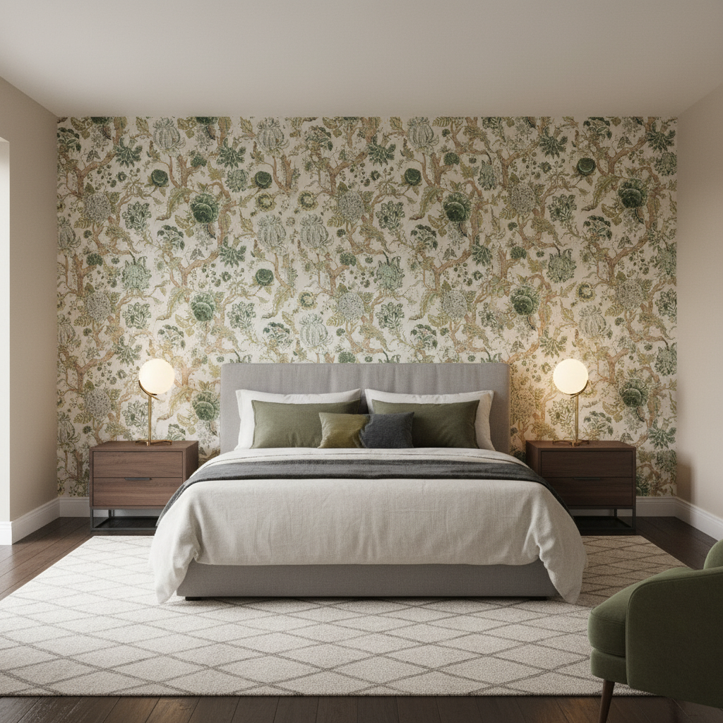 Adlington - Green Green By Lee Jofa | Manor House |Botanical & Floral Jacobeans Multipurpose Print - Bedroom Room Setting