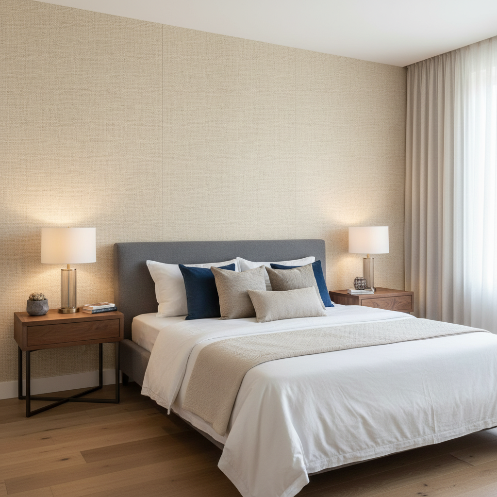 Alfaro Weave - Stone Grey By Lee Jofa | Triana Weaves | Texture Upholstery - Bedroom Room Setting