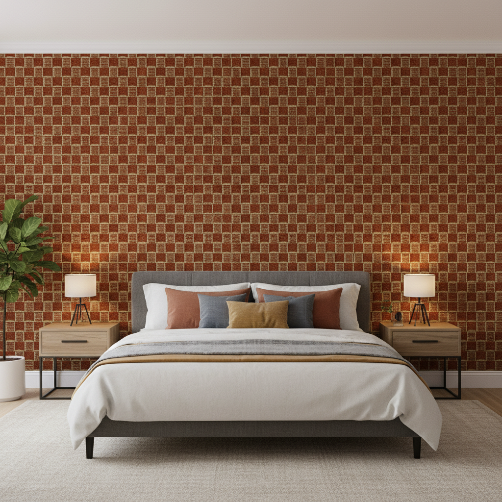Allonby Weave - Cinnabar Rust By Lee Jofa | Linford Weaves |Plaid / Check Tone On Tone Upholstery Chenille - Bedroom Room Setting
