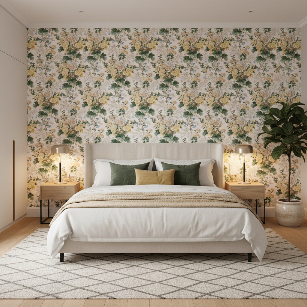 Althea Cotton P - Citron Light Green By Lee Jofa |  | Botanical & Floral Multipurpose Print - Bedroom Room Setting