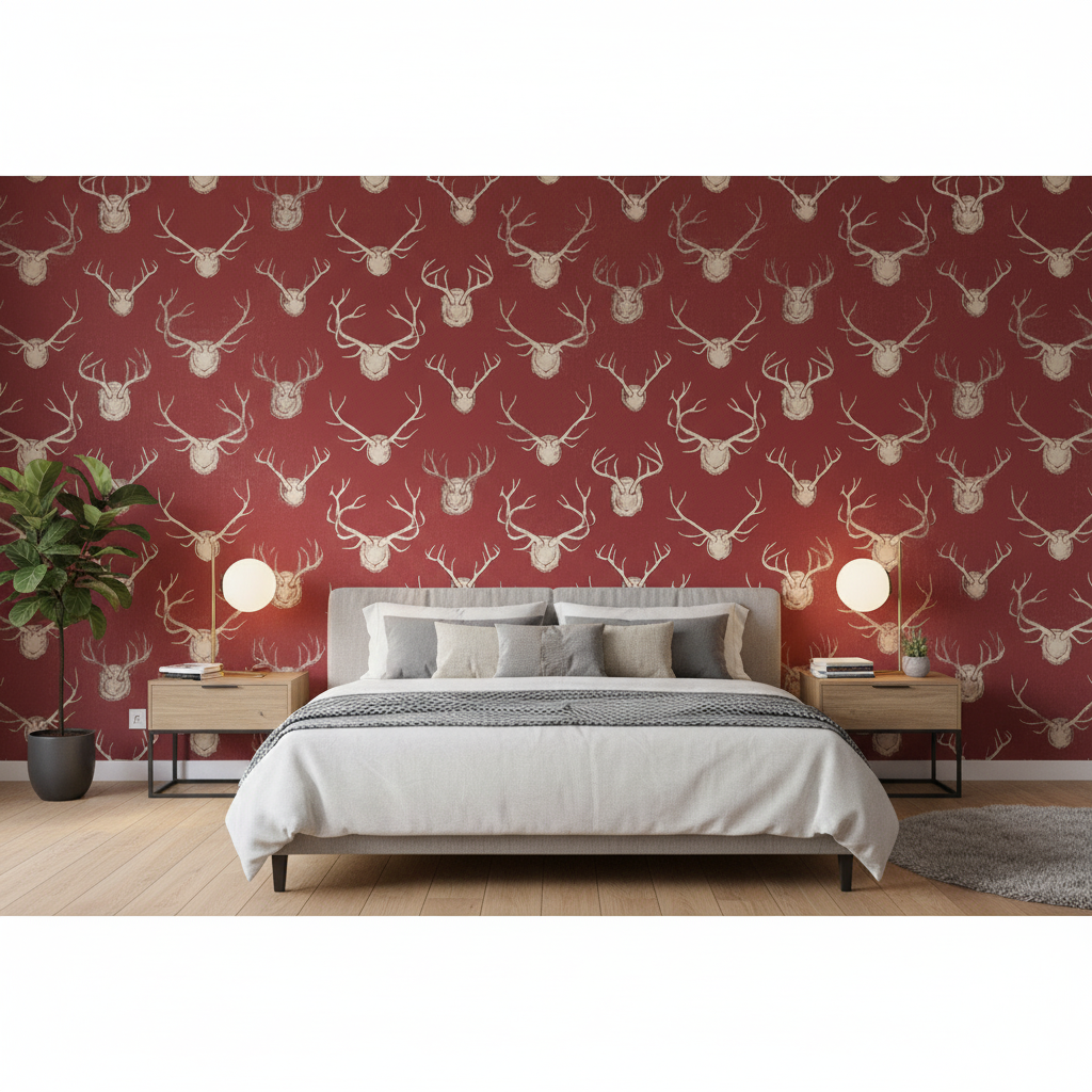 Antlers - Red Burgundy/Red By Lee Jofa | Eric Cohler Lodge |Animal/Insects Novelty Multipurpose Print - Bedroom Room Setting