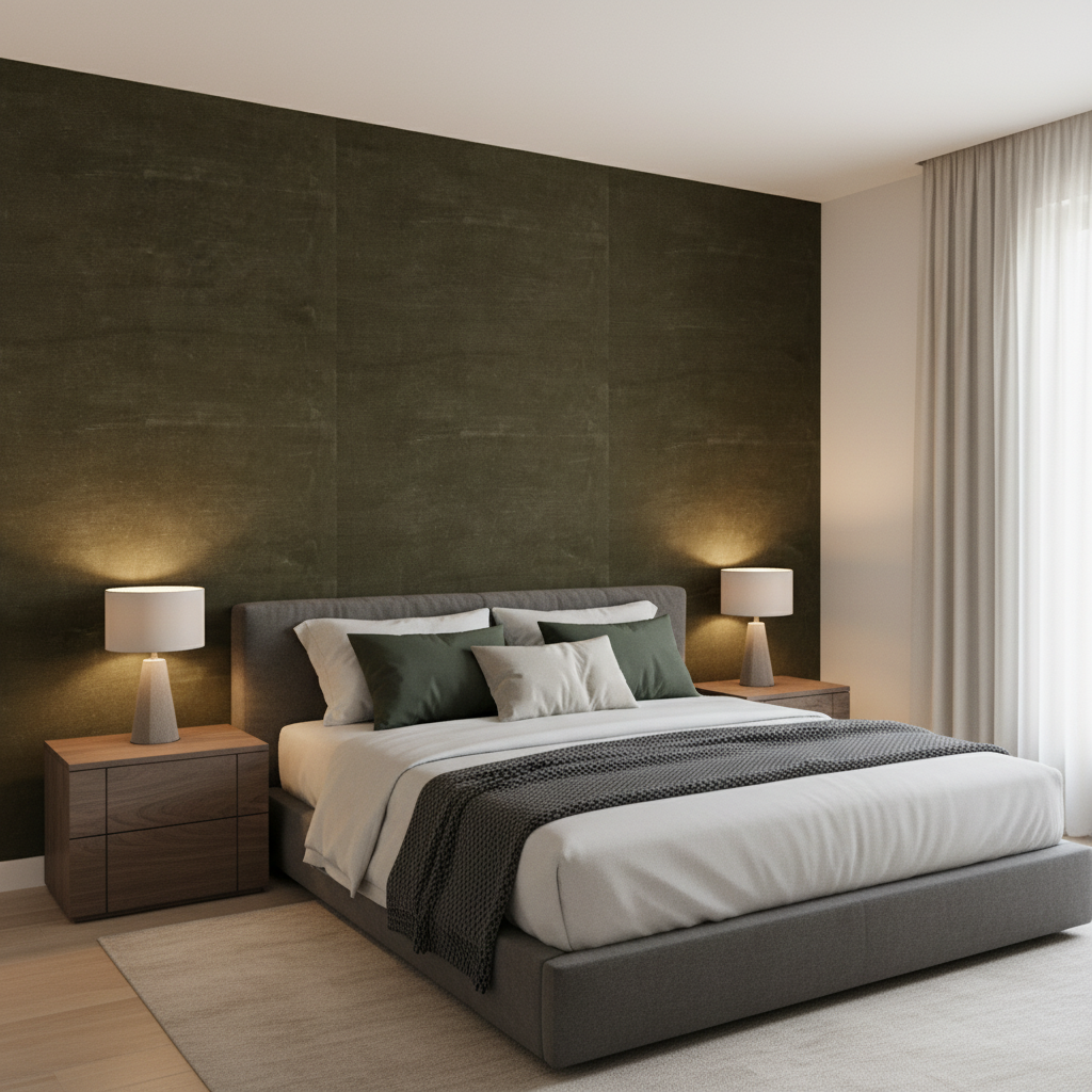 Arezzo - Bracken Olive Green By Lee Jofa | Paolo Moschino Fabrics | Solid Upholstery Velvet - Bedroom Room Setting