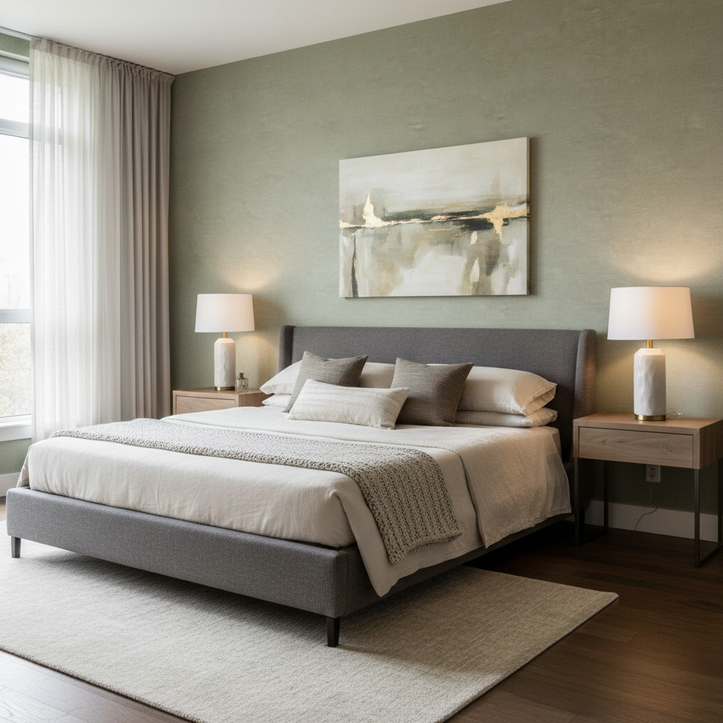 Arezzo - Celadon Light Green By Lee Jofa | Paolo Moschino Fabrics | Solid Upholstery Velvet - Bedroom Room Setting