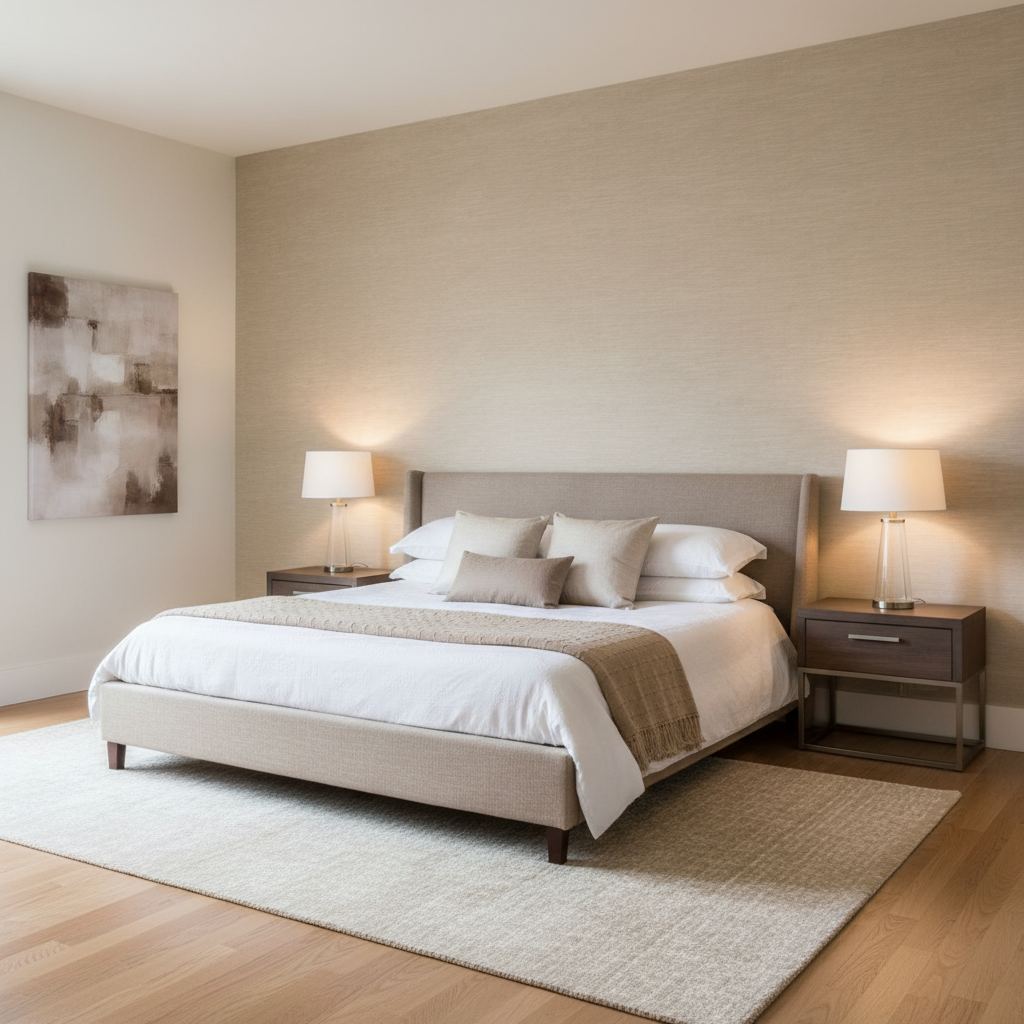 Arezzo - Linen Beige By Lee Jofa | Paolo Moschino Fabrics | Solid Upholstery Velvet - Bedroom Room Setting