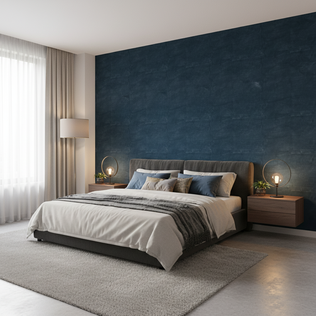 Arezzo - Ocean Blue By Lee Jofa | Paolo Moschino Fabrics | Solid Upholstery Velvet - Bedroom Room Setting