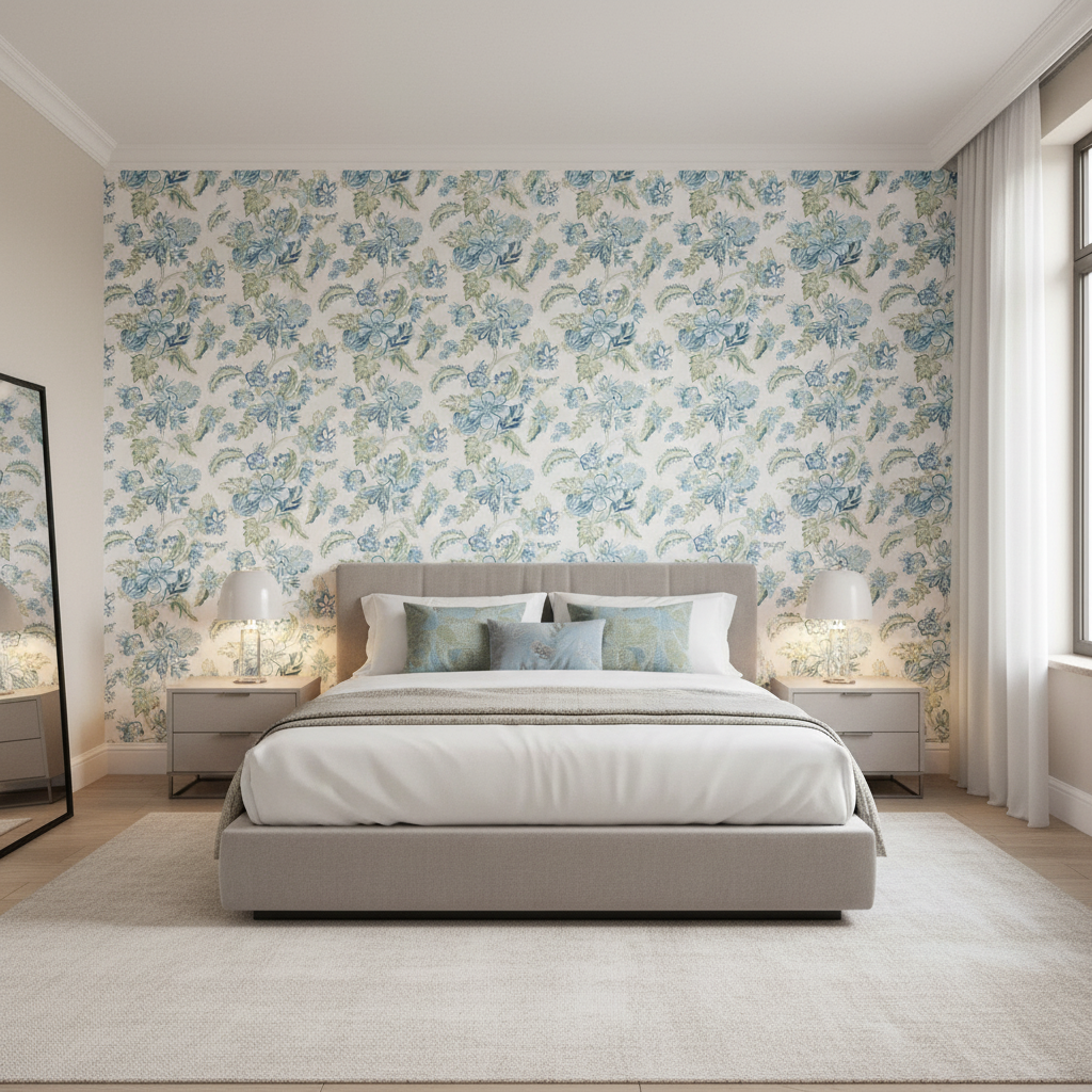 Augustine Print - Aqua Turquoise By Lee Jofa | Avondale |Botanical & Floral  Multipurpose Print - Bedroom Room Setting