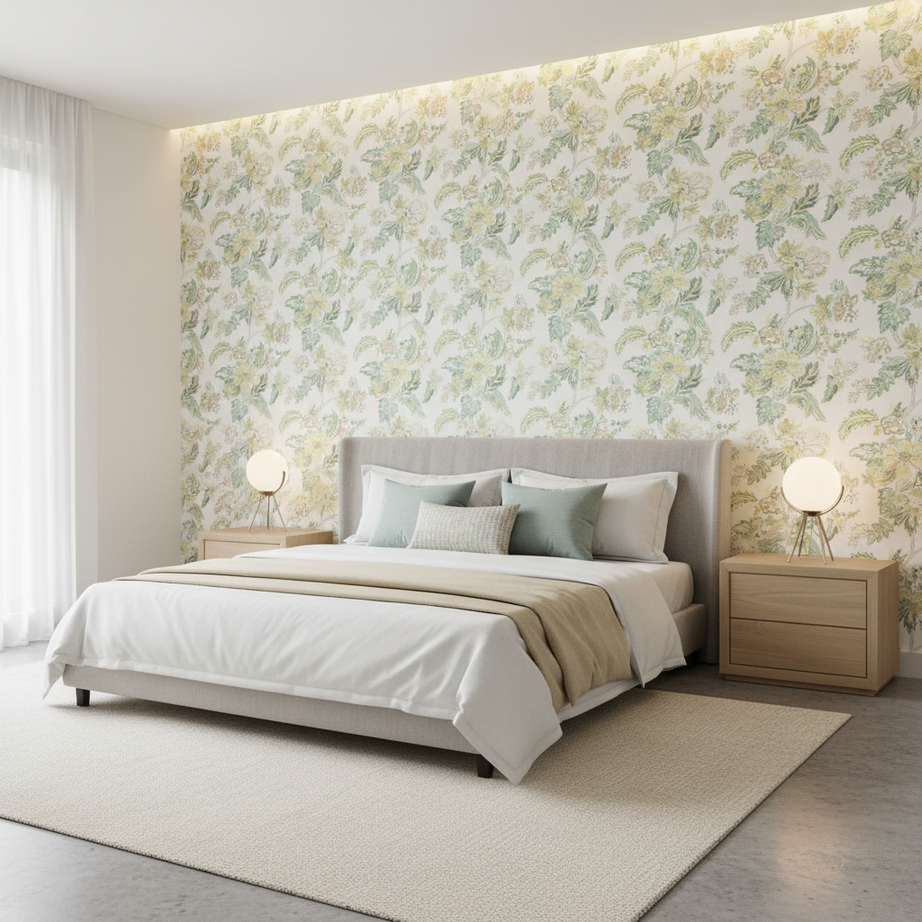 Augustine Print - Celadon Light Green By Lee Jofa | Avondale |Botanical & Floral  Multipurpose Print - Bedroom Room Setting