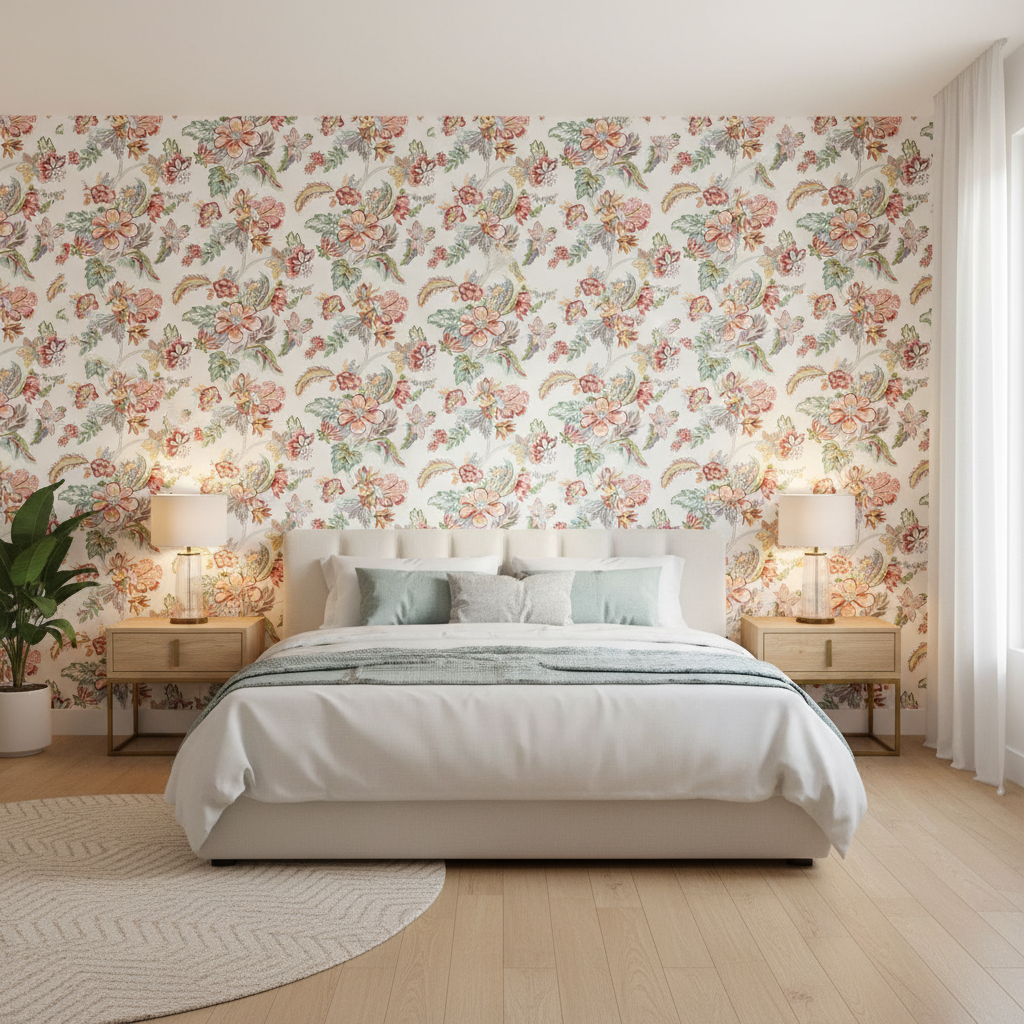Augustine Print - Multi Multi By Lee Jofa | Avondale |Botanical & Floral  Multipurpose Print - Bedroom Room Setting