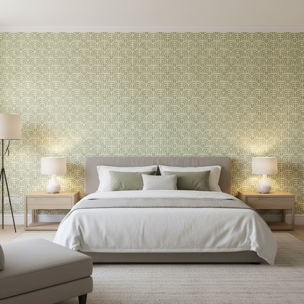 Bale - Moss Green By Lee Jofa | Carrier And Company |Modern Geometric Upholstery - Bedroom Room Setting