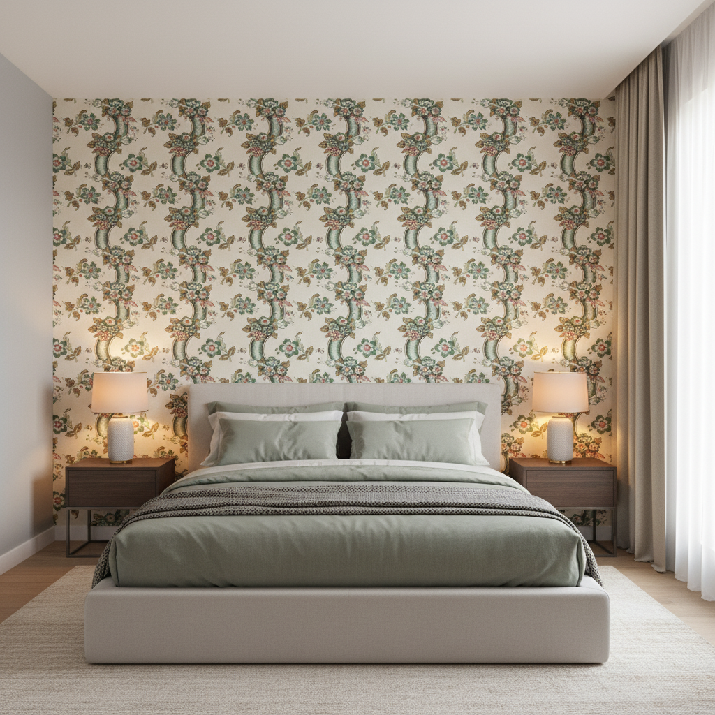 Benday Print - Green/Rose Green By Lee Jofa | Oscar De La Renta Iv |Botanical & Floral Jacobeans Multipurpose Print - Bedroom Room Setting