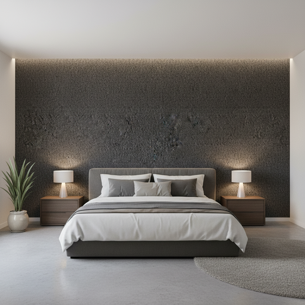 Bennett - Coal Black By Lee Jofa | James Huniford |Solid Texture Upholstery Mohair - Bedroom Room Setting