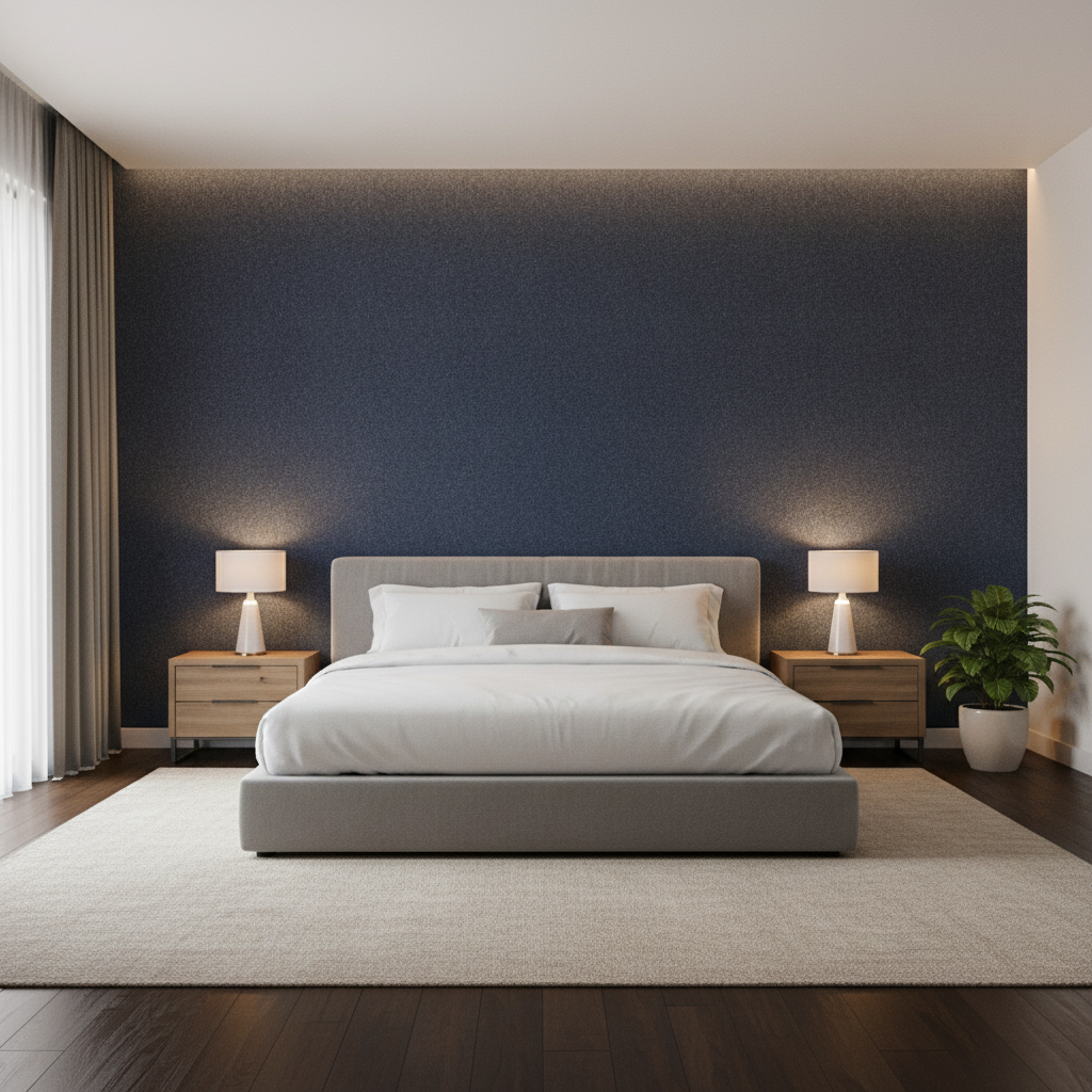 Bennett - Indigo Blue By Lee Jofa | James Huniford |Solid Texture Upholstery Mohair - Bedroom Room Setting