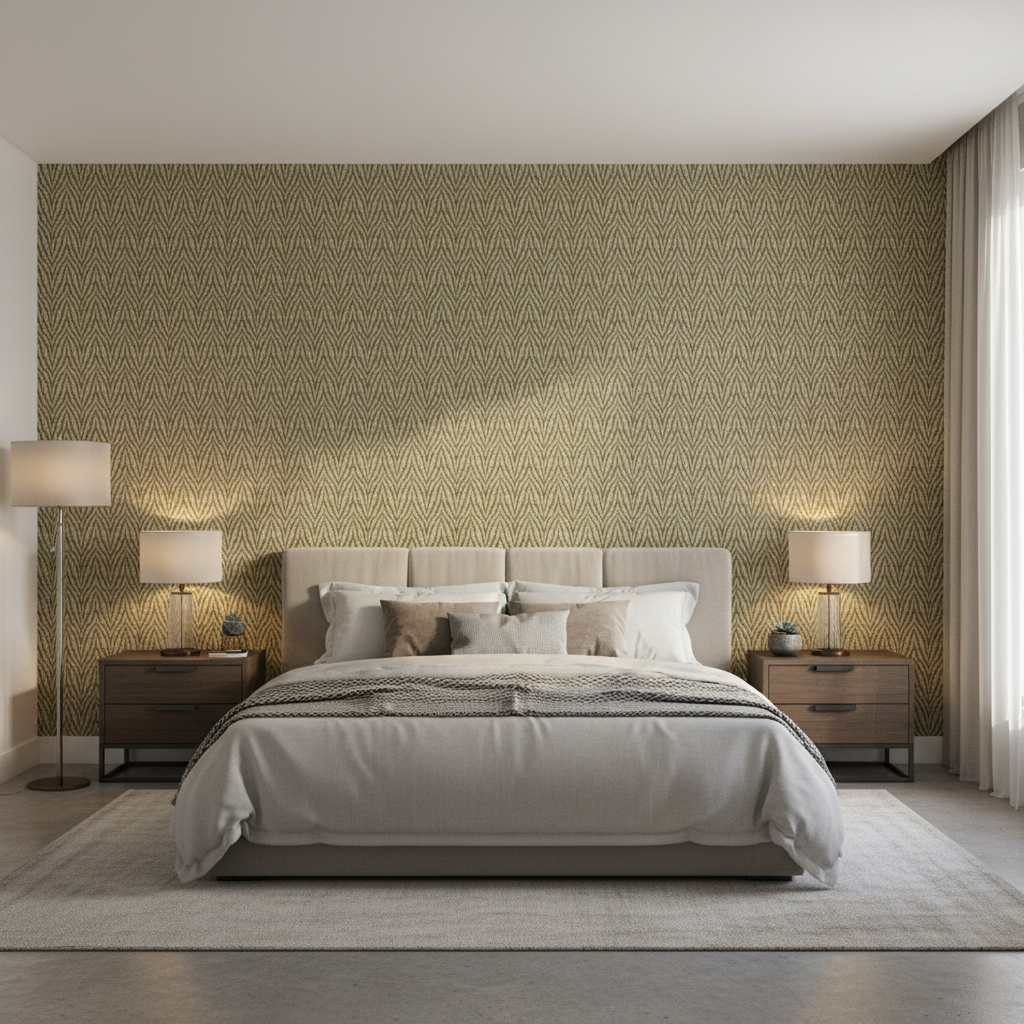 Blyth Weave - Moss Chartreuse By Lee Jofa | Linford Weaves |Herringbone/Tweed  Upholstery Chenille - Bedroom Room Setting