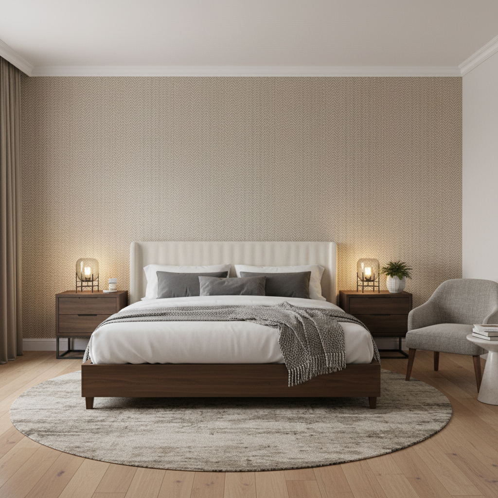 Blyth Weave - Straw Wheat By Lee Jofa | Linford Weaves |Herringbone/Tweed  Upholstery Chenille - Bedroom Room Setting