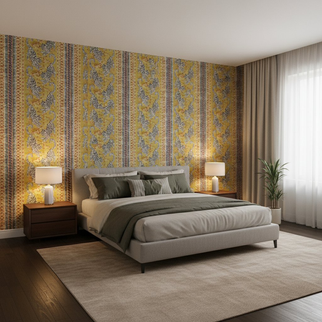 Bongol Print - Citrine Multi By Lee Jofa | Mindoro | Animal/Insects Multipurpose Embroidery - Bedroom Room Setting