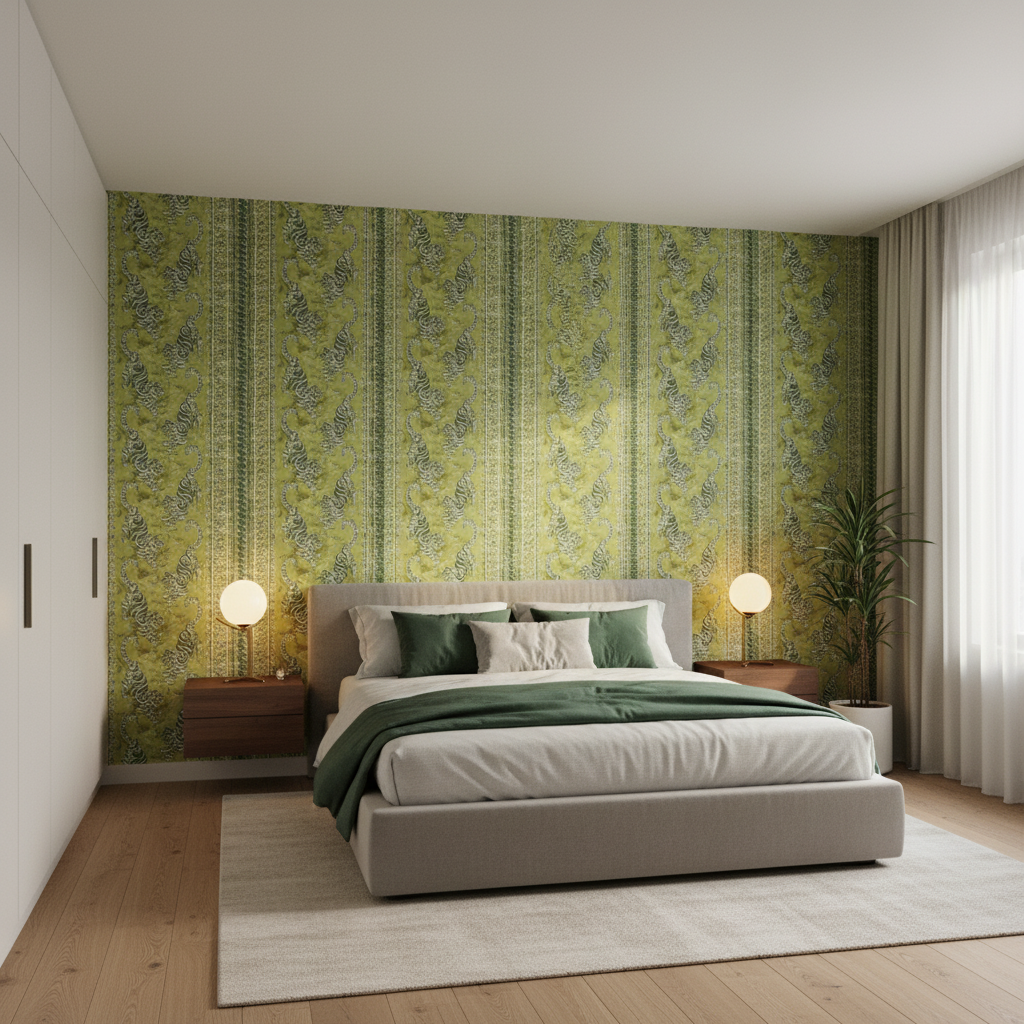 Bongol Print - Kiwi Green By Lee Jofa | Mindoro | Animal/Insects Multipurpose Embroidery - Bedroom Room Setting
