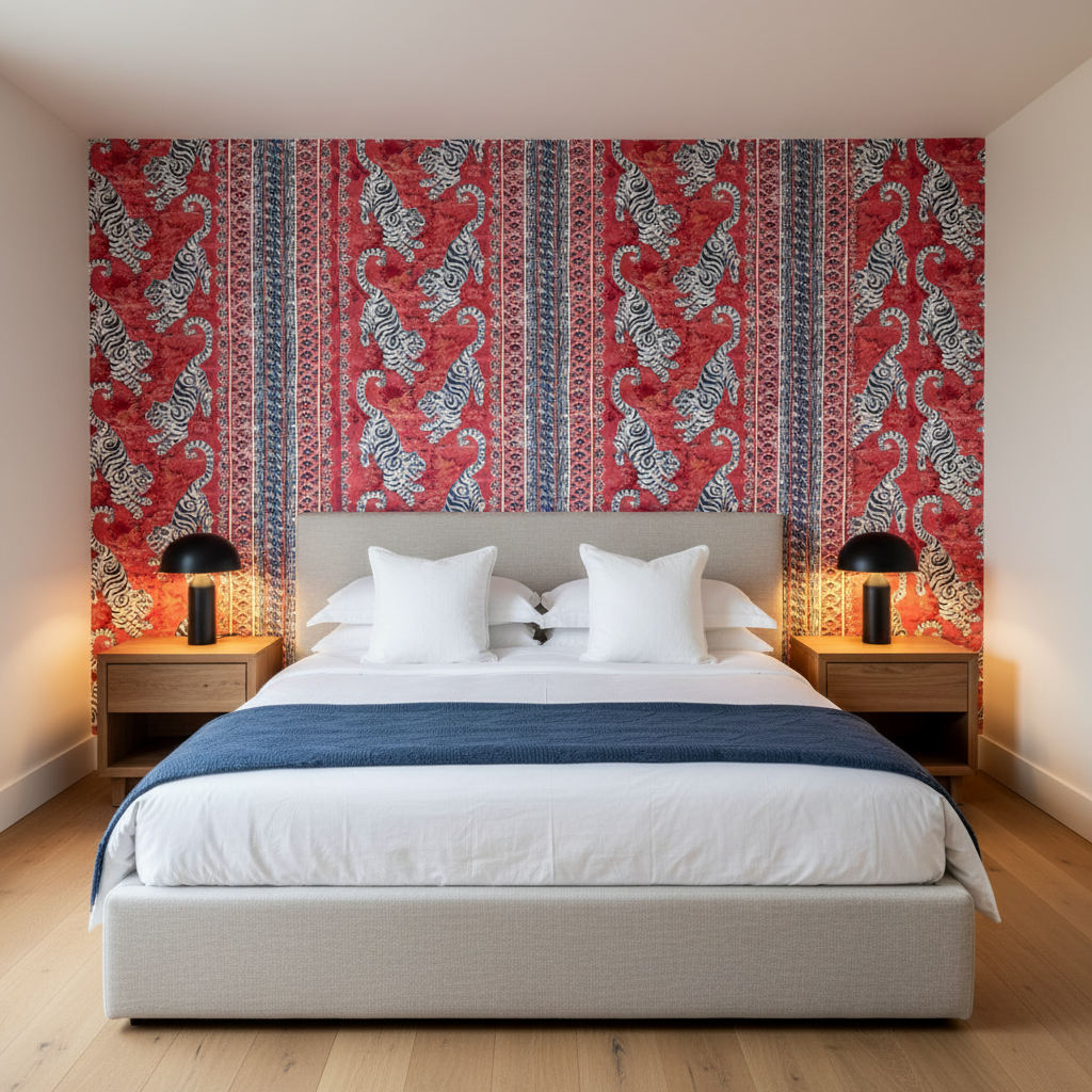 Bongol Print - Poppy Multi By Lee Jofa | Mindoro | Animal/Insects Multipurpose Embroidery - Bedroom Room Setting