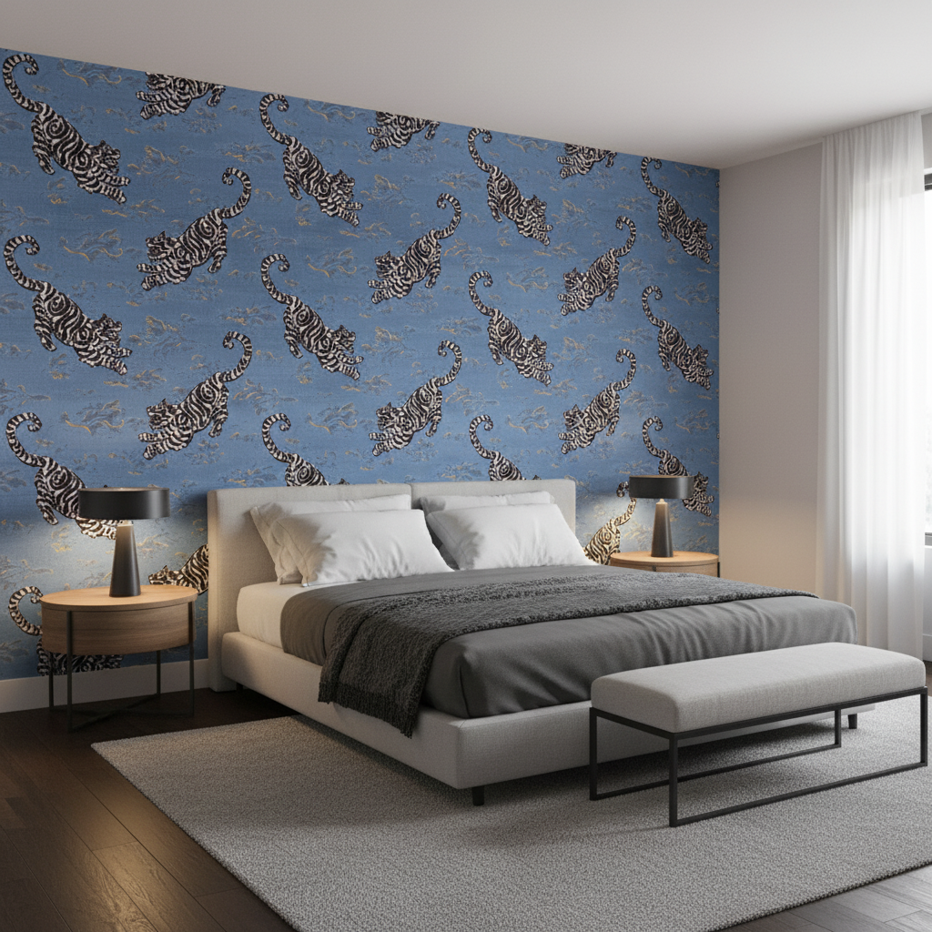 Bongol Velvet - Sapphire Blue By Lee Jofa | Mindoro | Animal/Insects Upholstery Velvet - Bedroom Room Setting