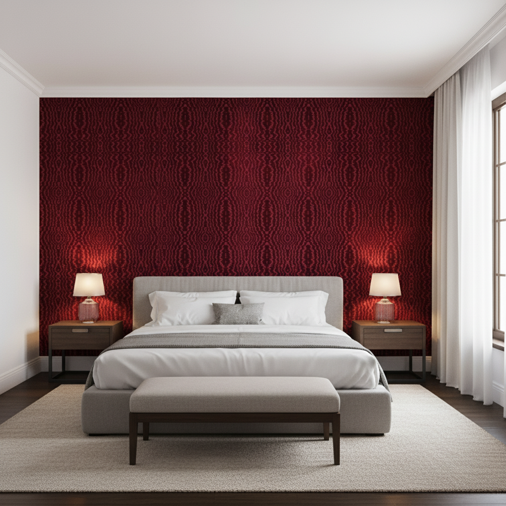 Callow Velvet - Ruby Red By Lee Jofa | Harlington Velvets | Modern Upholstery Velvet - Bedroom Room Setting