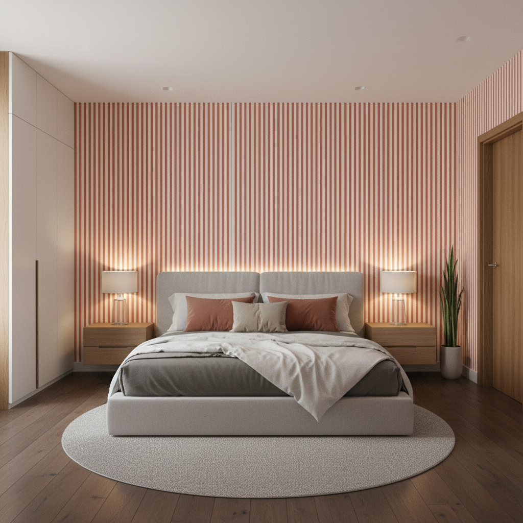 Cap Ferrat Stripe - Red Red By Lee Jofa | Suzanne Kasler The Riviera Collection |Stripes Texture Upholstery - Bedroom Room Setting