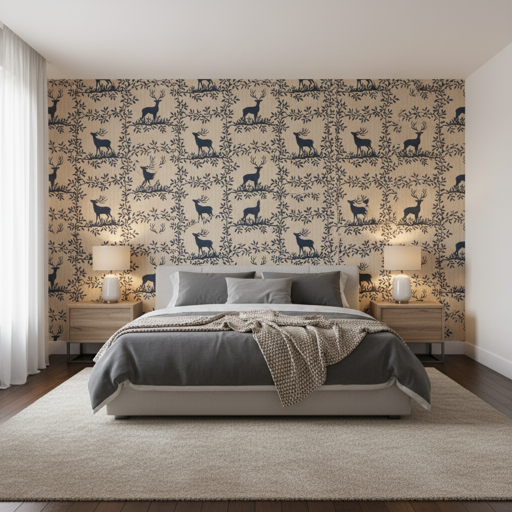 Caribou Emb - Navy Dark Blue By Lee Jofa | Lodge Ii Weaves And Embroideries |Animal/Insects  Multipurpose Weave - Bedroom Room Setting
