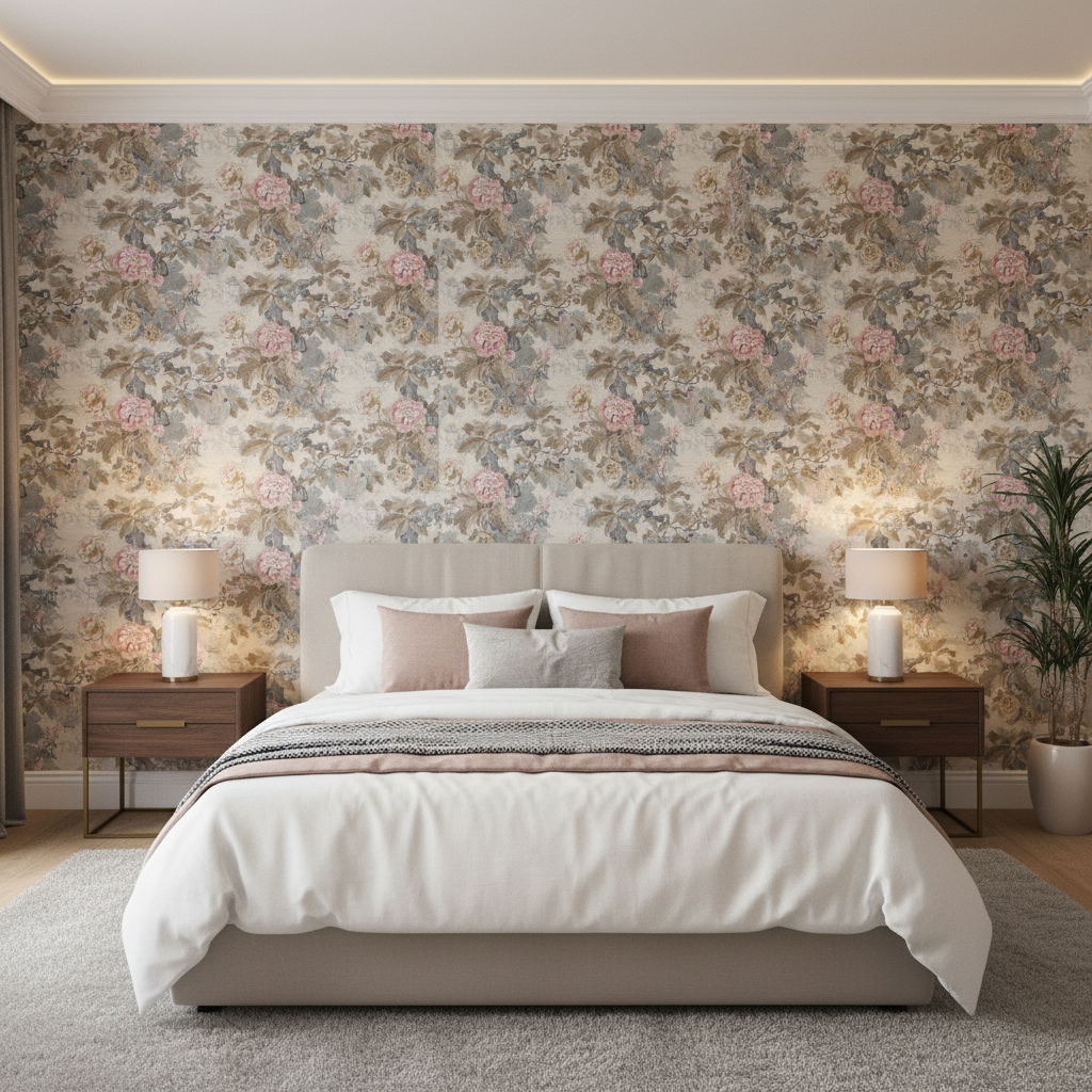 Chinese Lantern Ii - Petal/Stone Multi By Lee Jofa |  |  Multipurpose Print - Bedroom Room Setting