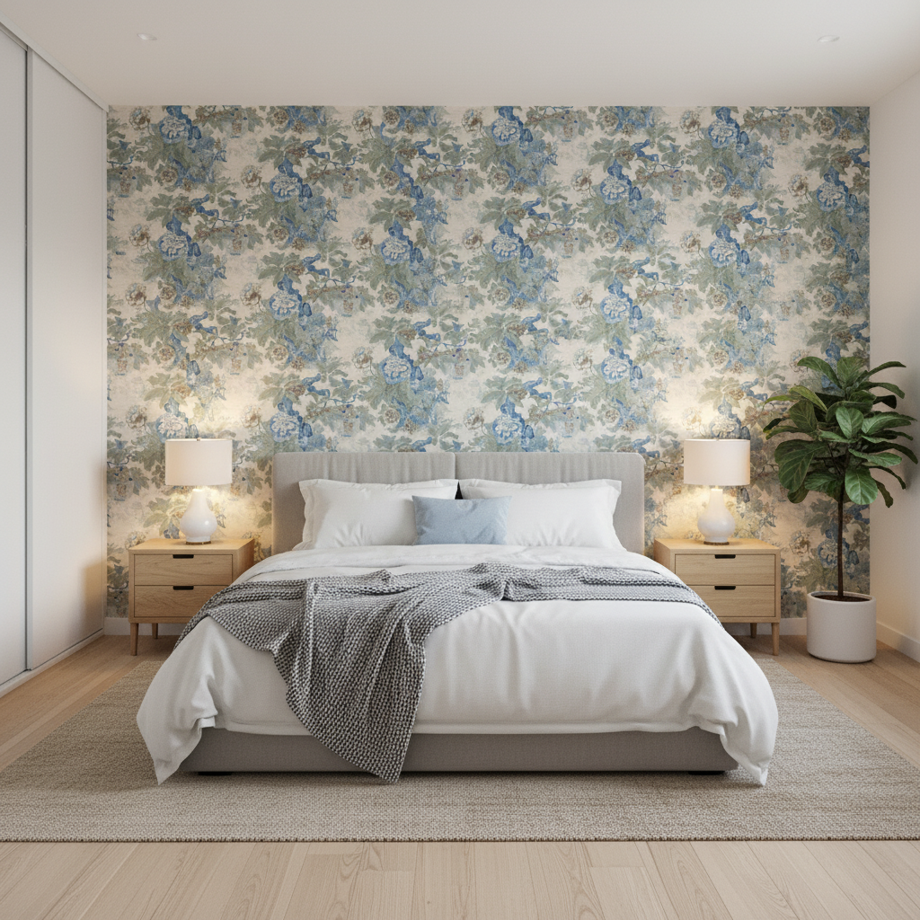 Chinese Lantern Ii - Sky/Jade Multi By Lee Jofa |  |  Multipurpose Print - Bedroom Room Setting
