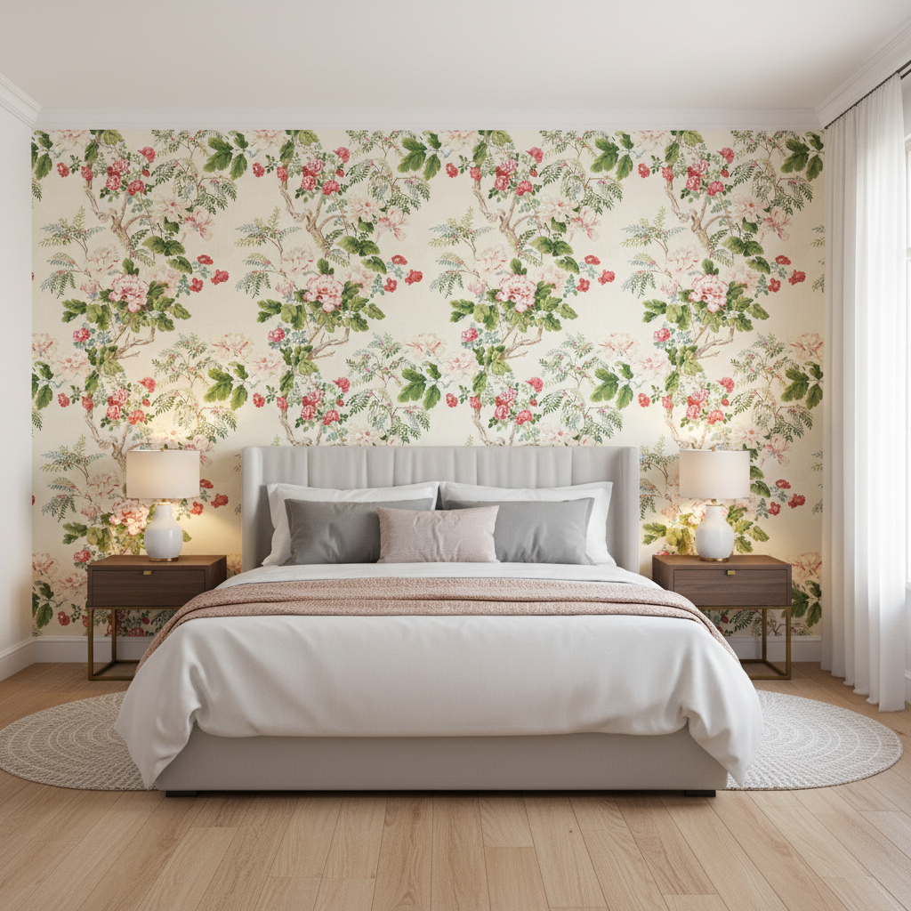 Chinese Peony - Rose White By Lee Jofa | Verdmont Collection |Botanical & Floral  Multipurpose Print - Bedroom Room Setting