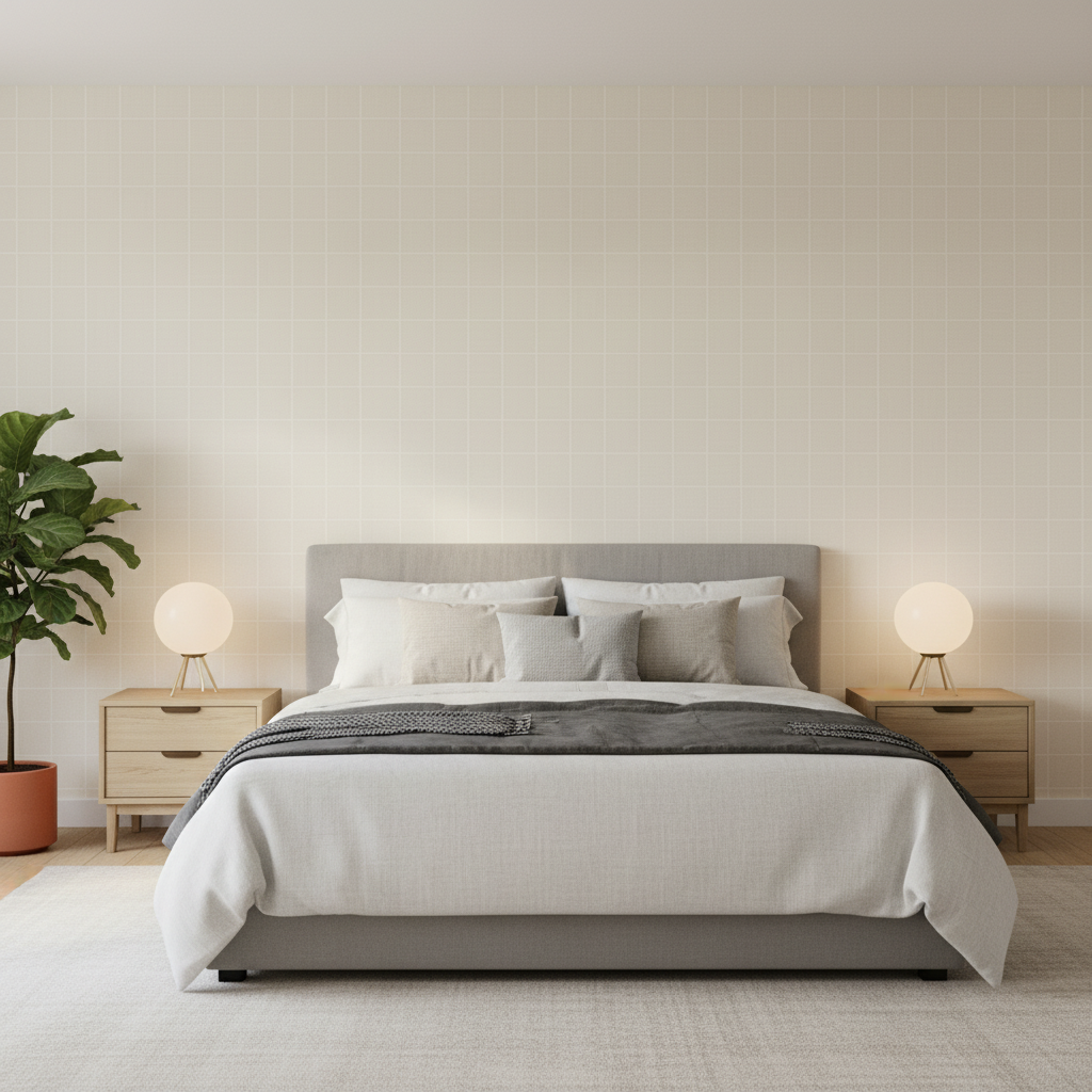 Coombes Sheer - Ivory Ivory By Lee Jofa | Andover Sheers |Plaid / Check  Drapery Sheer - Bedroom Room Setting