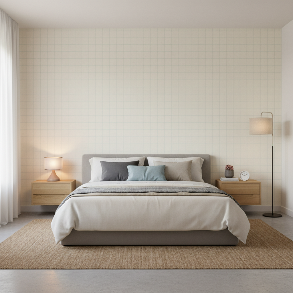 Coombes Sheer - Seamist Turquoise By Lee Jofa | Andover Sheers |Plaid / Check  Drapery Sheer - Bedroom Room Setting