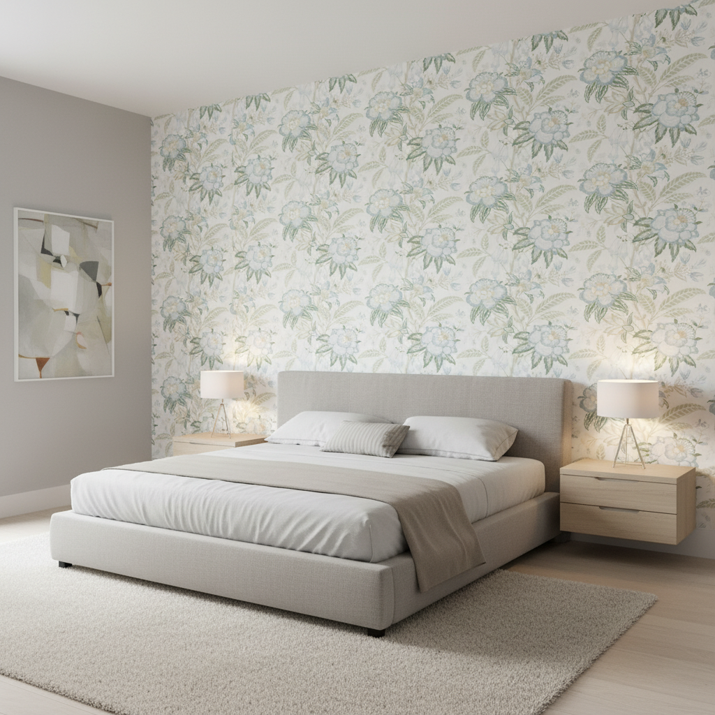 Davenport Print - Sea Mist Multi By Lee Jofa | Westport |Botanical & Floral  Multipurpose Print - Bedroom Room Setting