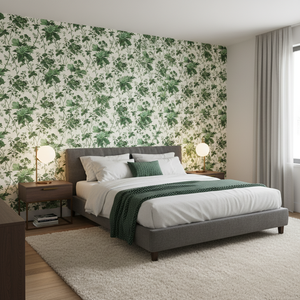 De La Tour - Paolos Green Green By Lee Jofa | Paolo Moschino Fabrics |Botanical & Floral  Multipurpose Print - Bedroom Room Setting