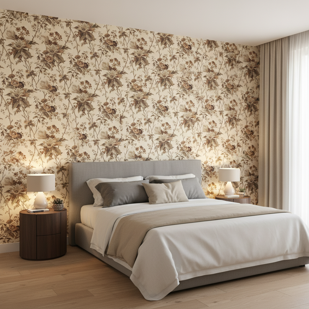 De La Tour - Plum/Brow/Ecru Multi By Lee Jofa | Paolo Moschino Fabrics |Botanical & Floral  Multipurpose Print - Bedroom Room Setting