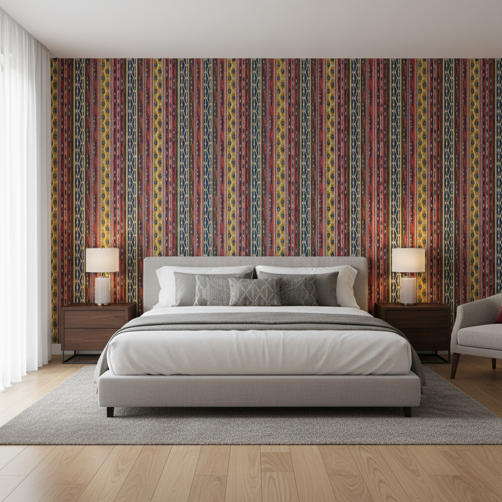 Desning Velvet - Red/Blue Multi By Lee Jofa | Harlington Velvets | Global Upholstery Velvet - Bedroom Room Setting