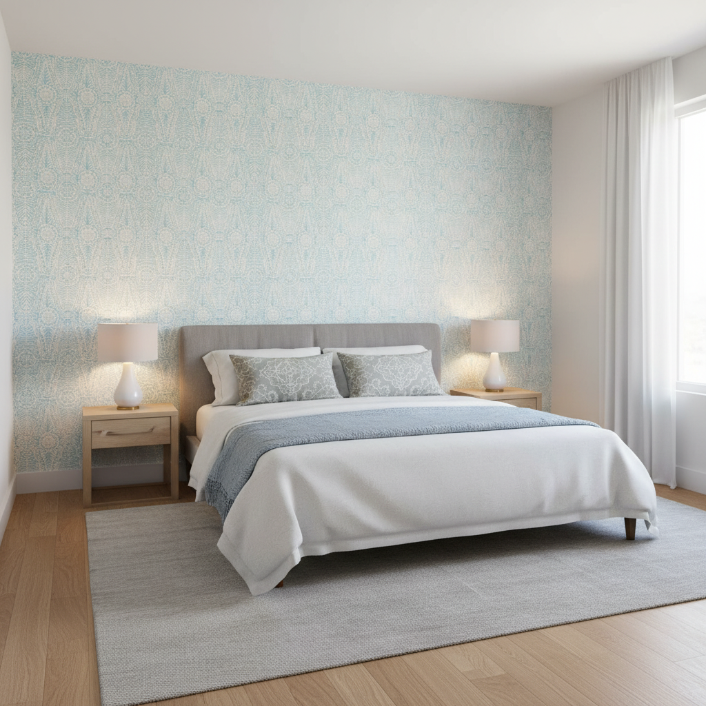Drayton Print - Aegean Turquoise By Lee Jofa | Avondale |Global Geometric Multipurpose Print - Bedroom Room Setting