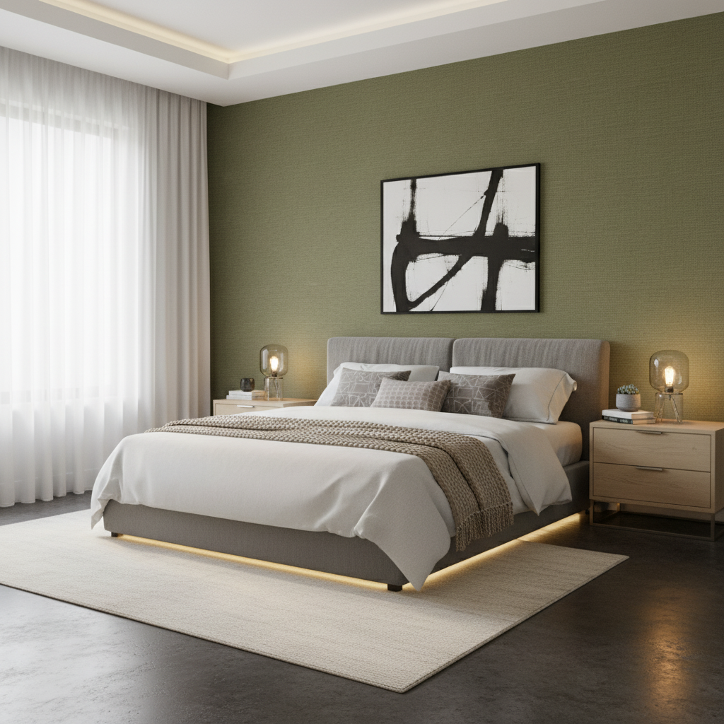 Dublin Linen - Bamboo Green By Lee Jofa | Colour Complements Ii |Solid Texture Multipurpose - Bedroom Room Setting